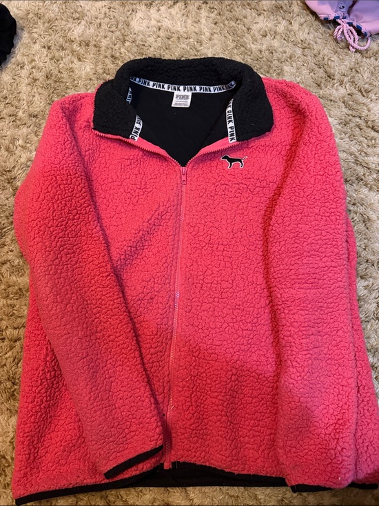 PINK Victoria's Secret Jackets & Blazers - PINK Victoria's Secret Pink and Black Sherpa Zip Pullover